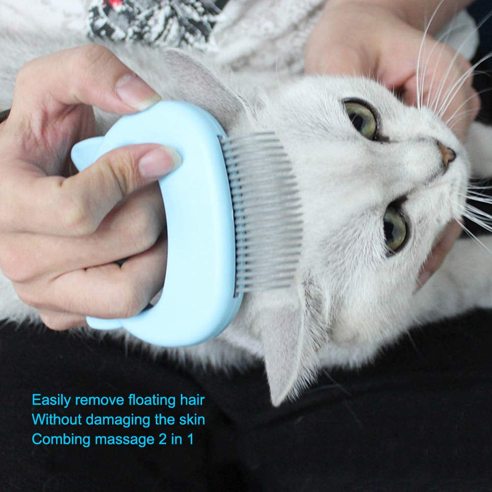 Cat Dog Comb Pet Hair Grooming Massage Comb, Cat Dog Hair Shedding Brush Pet Shell Comb for Removing Matted Tangled Fur and Loose Hair (Blue)