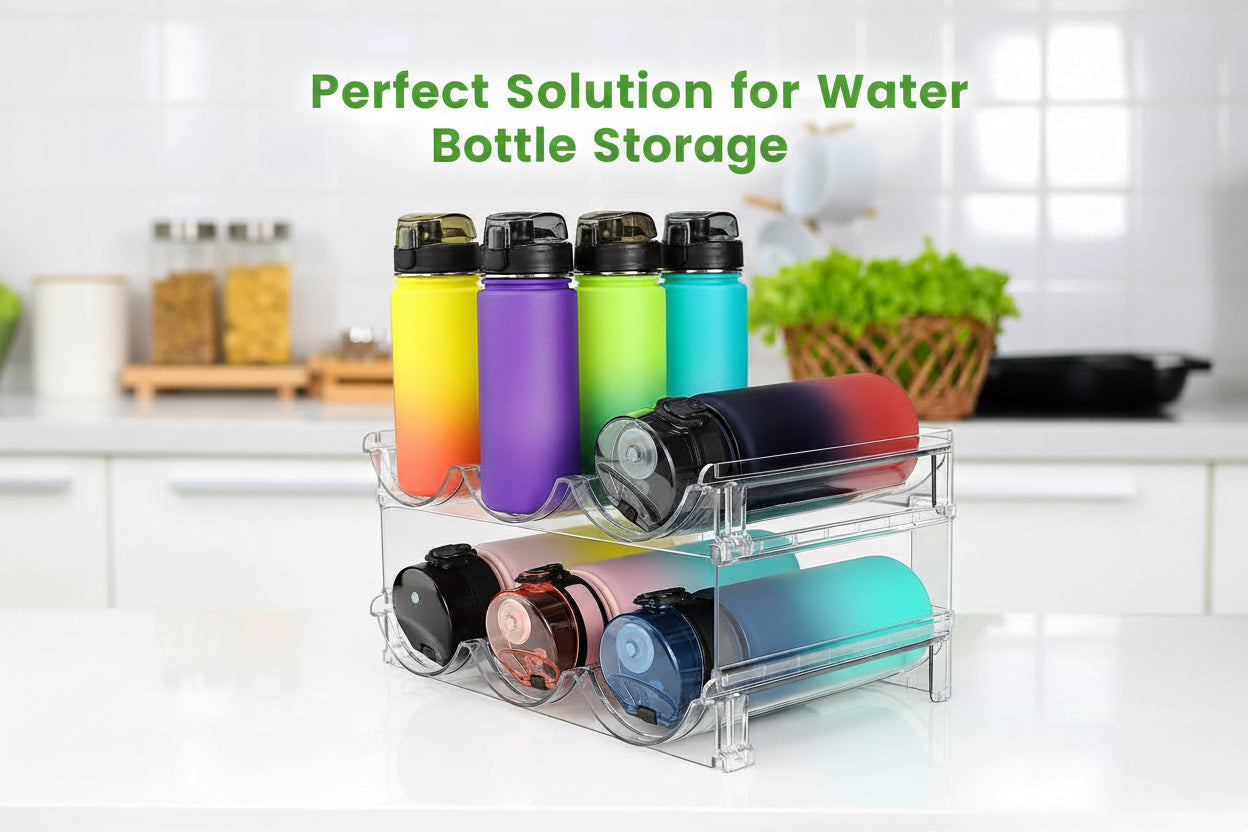 Water Bottle Organizer for Cabinet, Water Bottle Storage Organizer, 2 Packs Water Bottle Storage Rack, Water Bottle Holder for Cabinet, Stackable Water Bottle Storage Rack