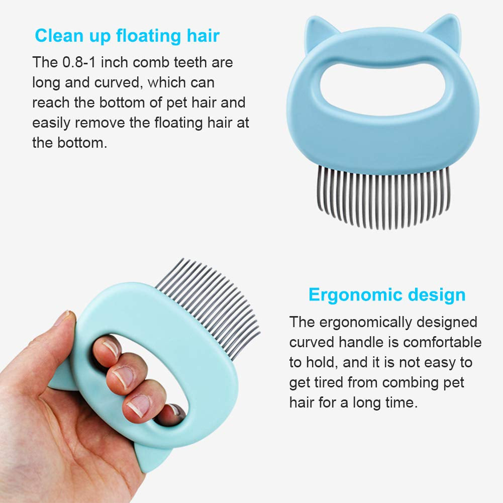 Cat Dog Comb Pet Hair Grooming Massage Comb, Cat Dog Hair Shedding Brush Pet Shell Comb for Removing Matted Tangled Fur and Loose Hair (Blue)