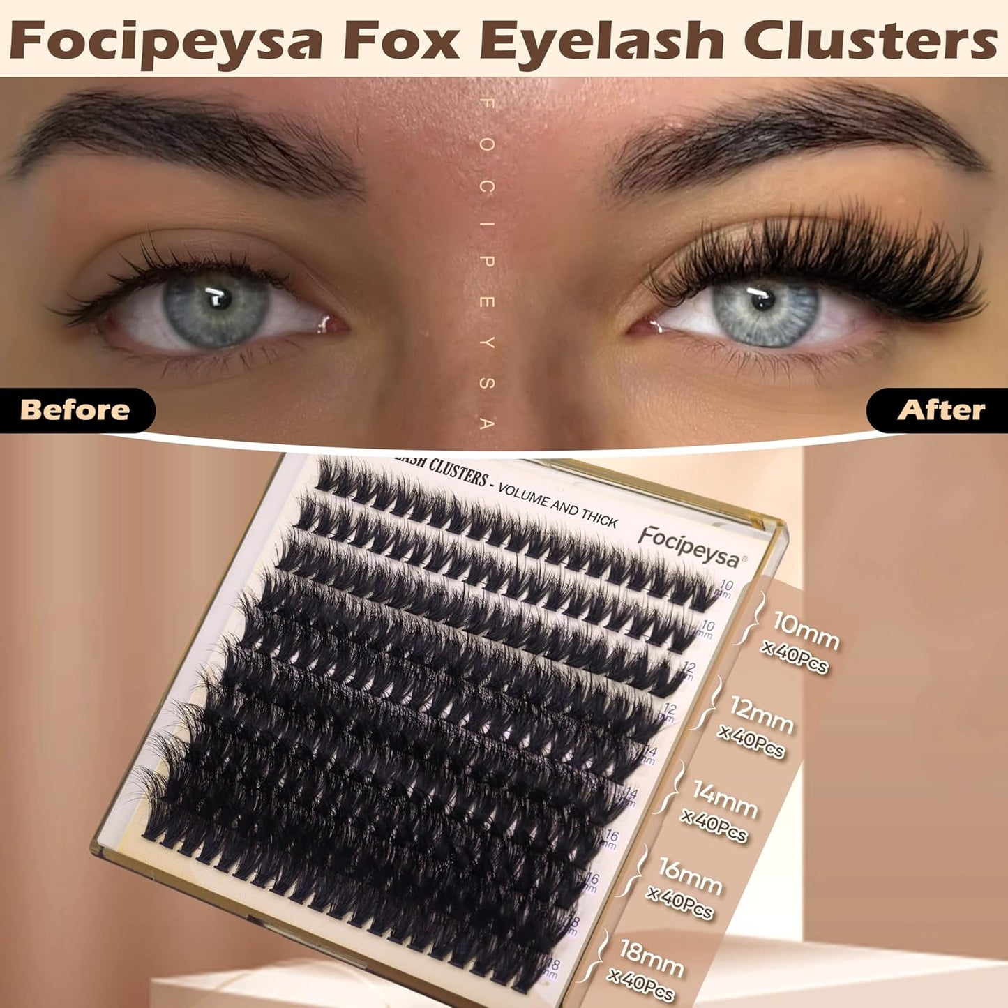 Lash Extension Kit Thick Eyelash Extension Kit 10-18Mm Fluff Volume Lash Clusters 200D Individual Eyelashes Kit with Lashes Bond, Lashes Remover, Lash Tweezers, DIY Lash Extension
