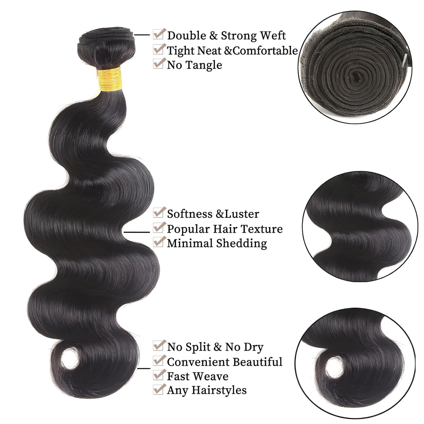 12A Human Hair Bundles Body Wave Bundles Human Hair 100% Unprocessed Weave Bundles Human Hair Extensions Natural Color 20 Inch