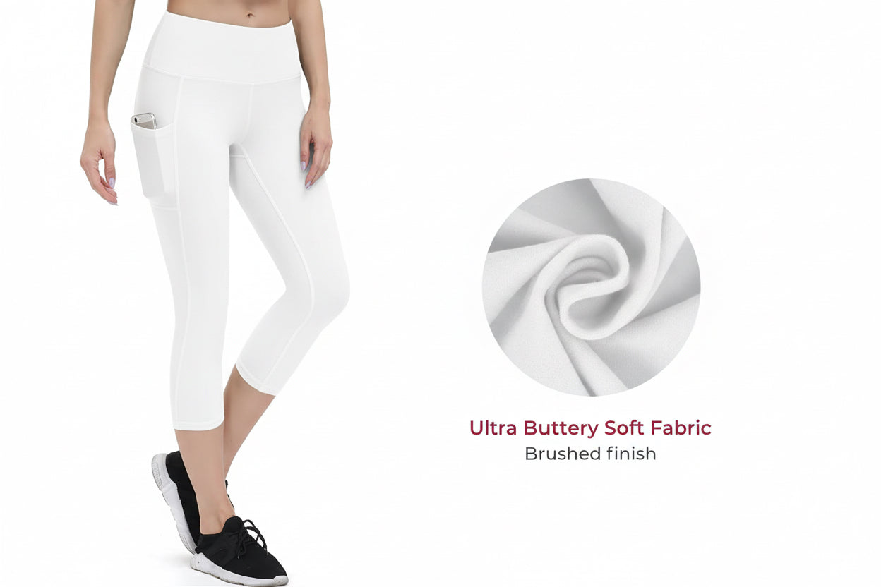Anti-Nail Leggings for Women, Non-See-Through Yoga Pants with Phone Pockets, Tummy Control Full-Length/Capri Tights