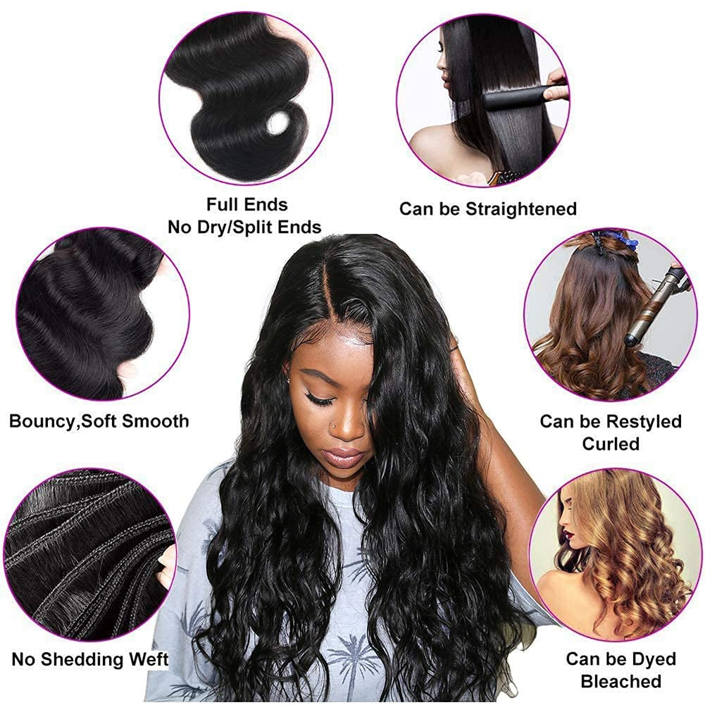 12A Human Hair Bundles Body Wave Bundles Human Hair 100% Unprocessed Weave Bundles Human Hair Extensions Natural Color 20 Inch
