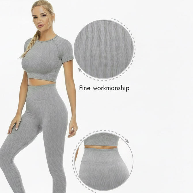 2 Piece Short Sleeve Outfits for Women Seamless Crop Tops Set for Women Workout Set