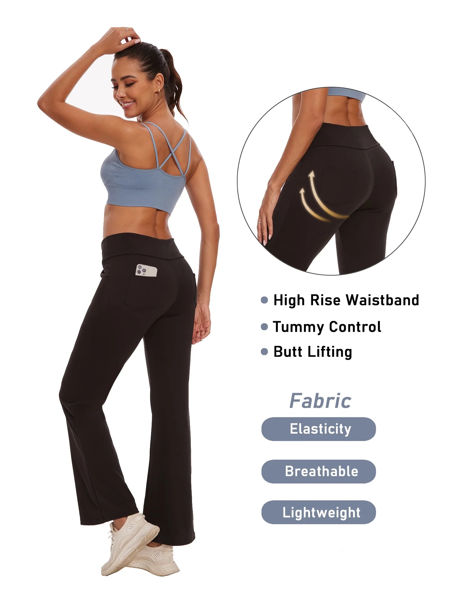 Womens Bootcut Yoga Pants with Pockets Flare Workout Legging High Waist Lightweight Bottoms Activewear Black XL