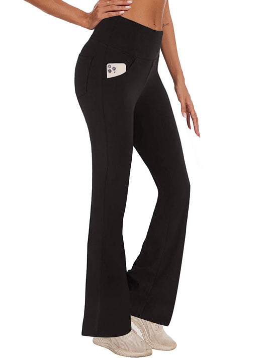 Womens Bootcut Yoga Pants with Pockets Flare Workout Legging High Waist Lightweight Bottoms Activewear Black XL